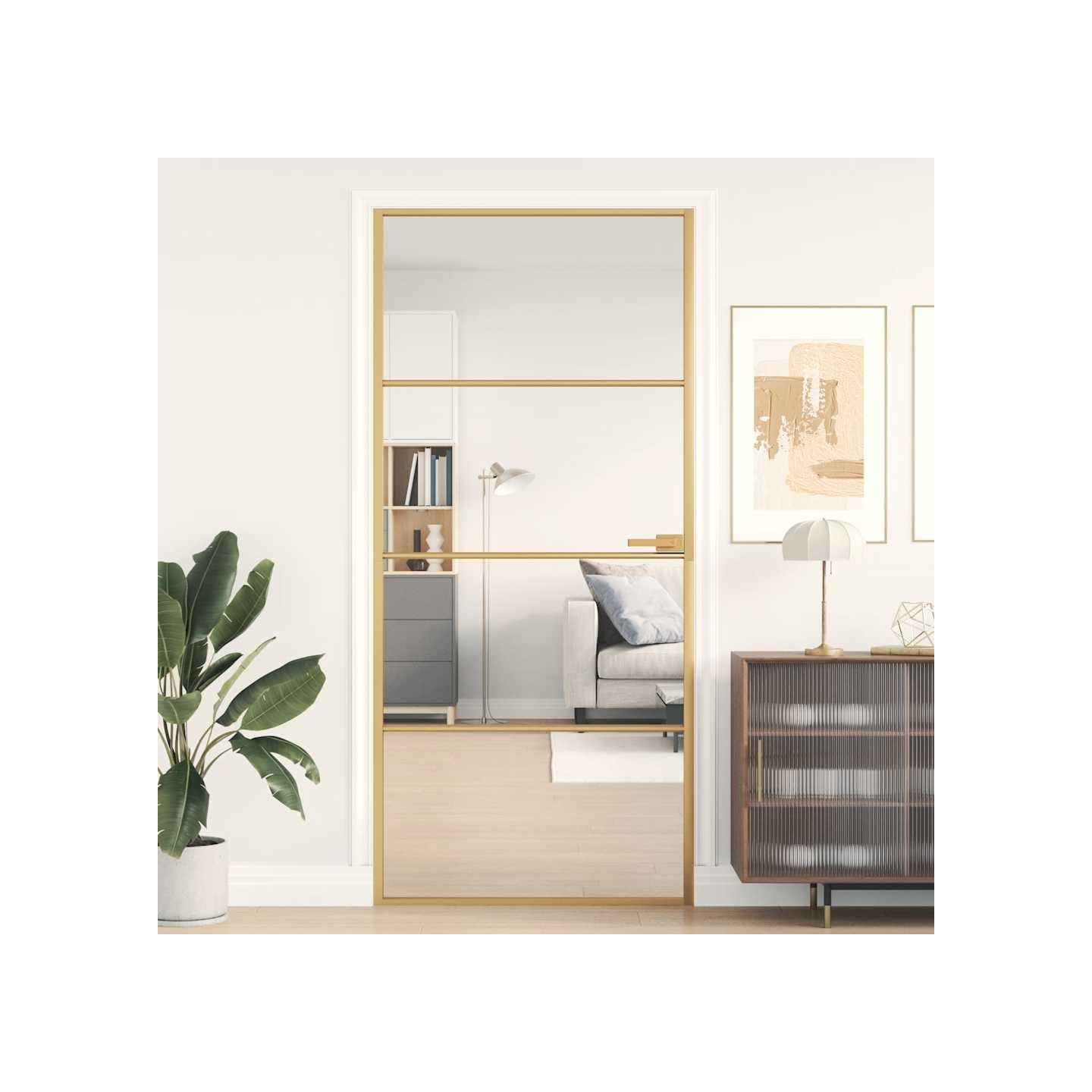 Porte intérieure mince doré 93x201,5 cm verre trempé aluminium