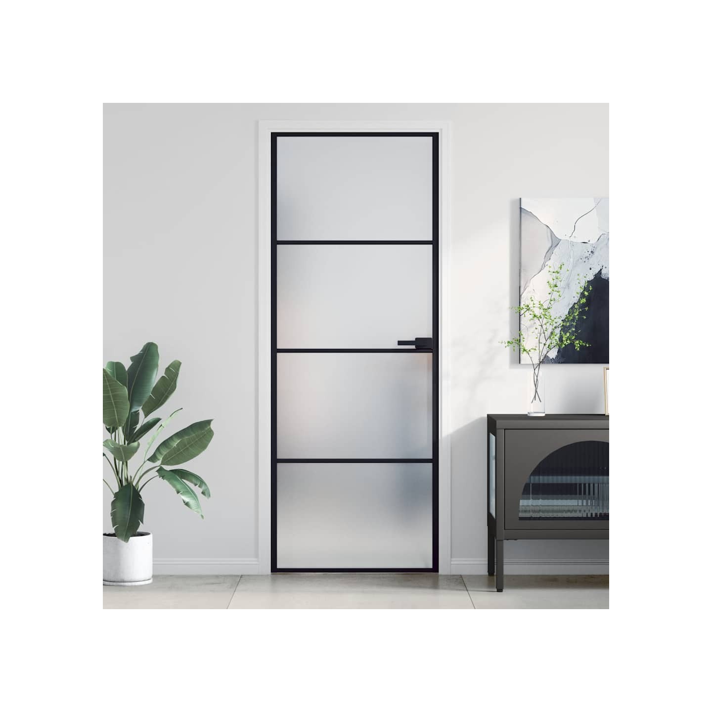 Porte intérieure mince noir 76x201,5 cm verre trempé aluminium