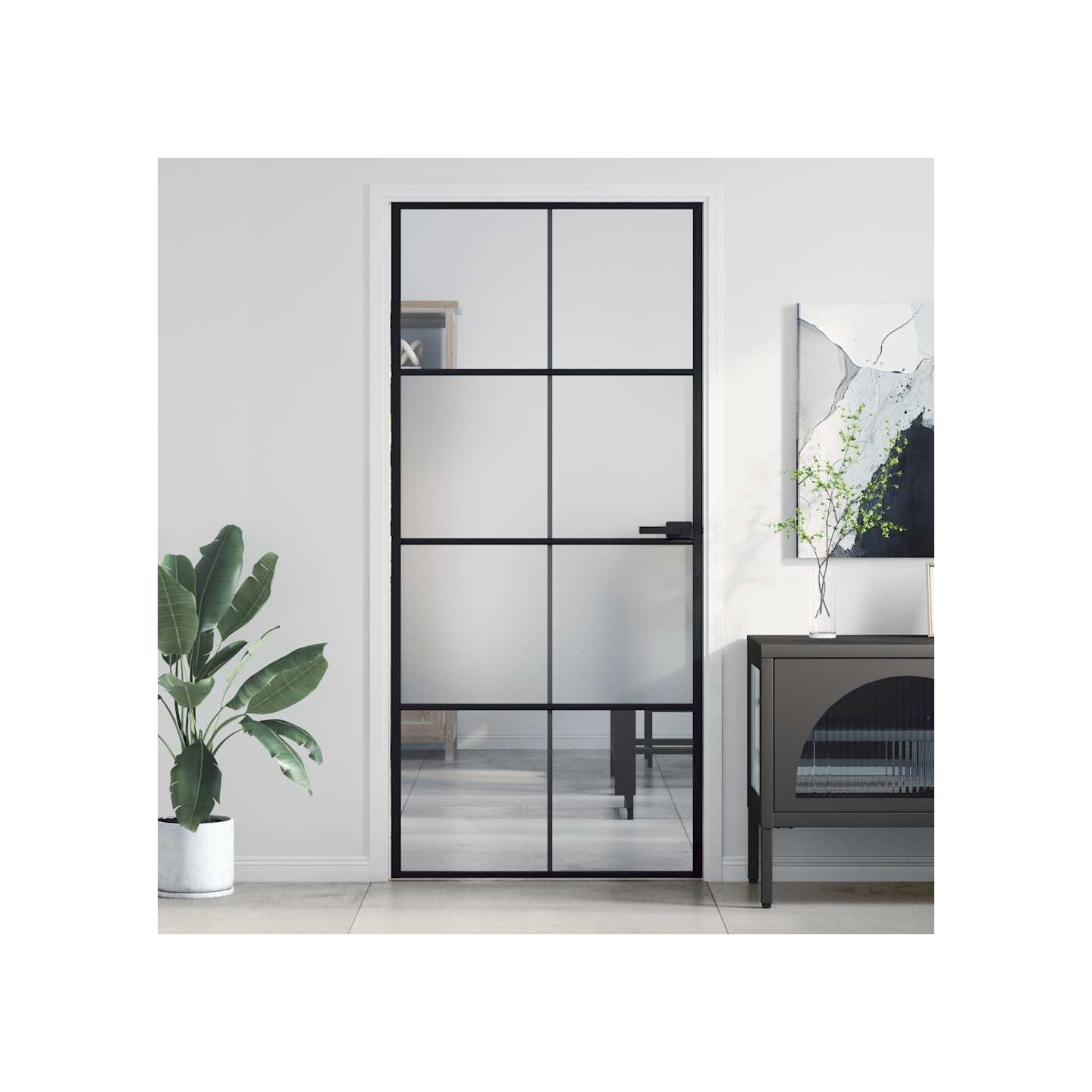 Porte intérieure mince noir 93x201,5 cm verre trempé aluminium