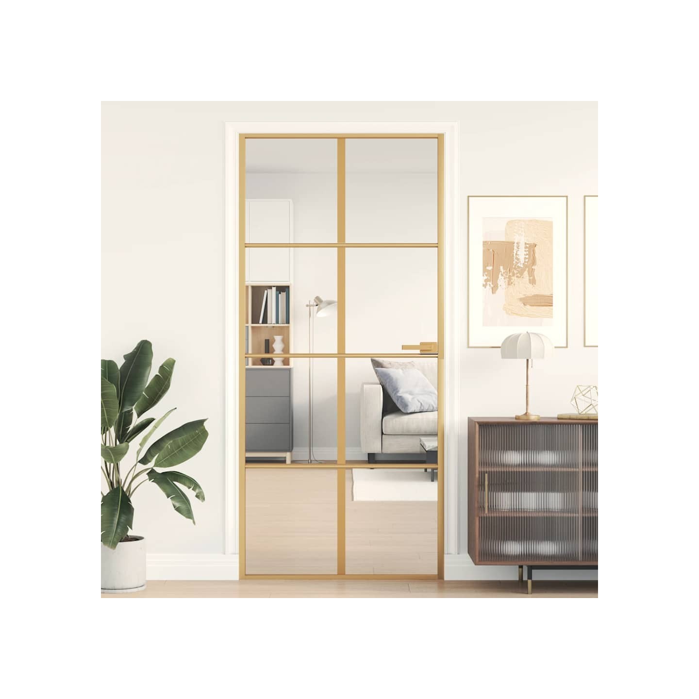Porte intérieure mince doré 93x201,5 cm verre trempé aluminium
