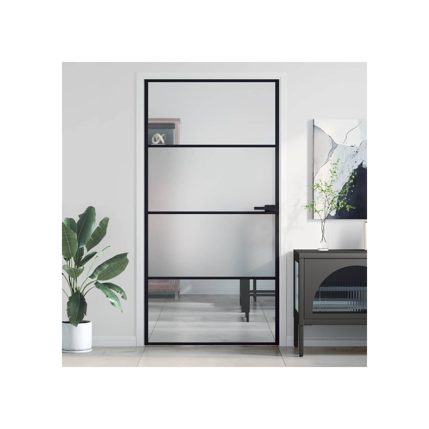 Porte intérieure mince noir verre trempé aluminium