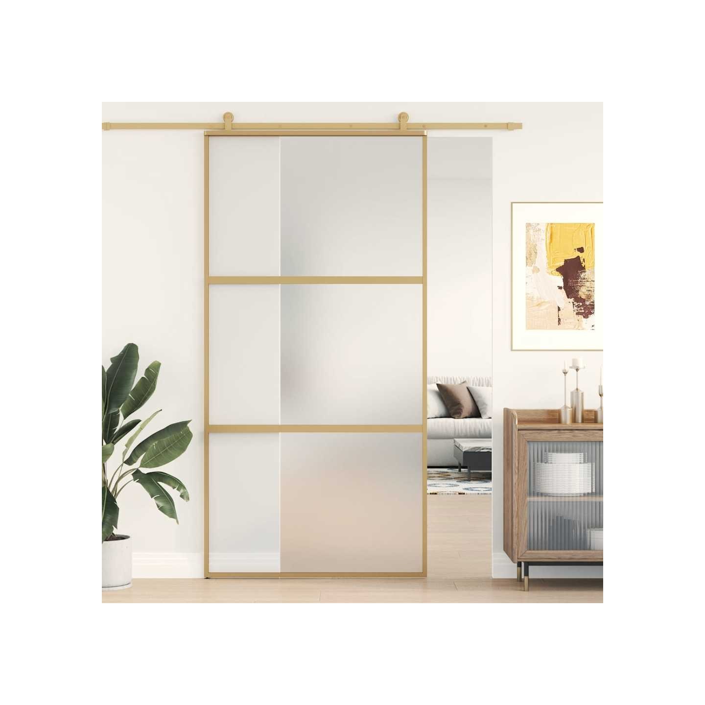 Porte coulissante doré 102,5x205 cm verre ESG dépoli aluminium