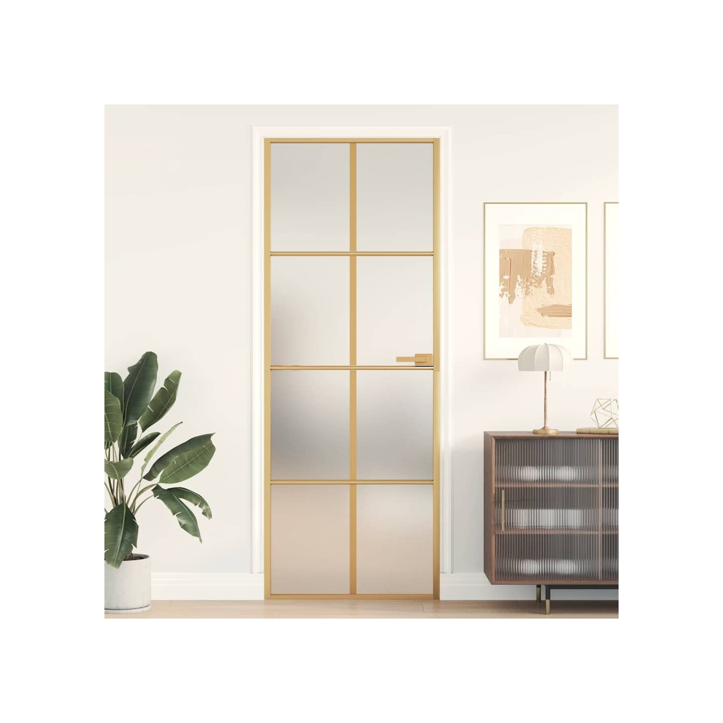 Porte intérieure mince doré 76x201,5 cm verre trempé aluminium