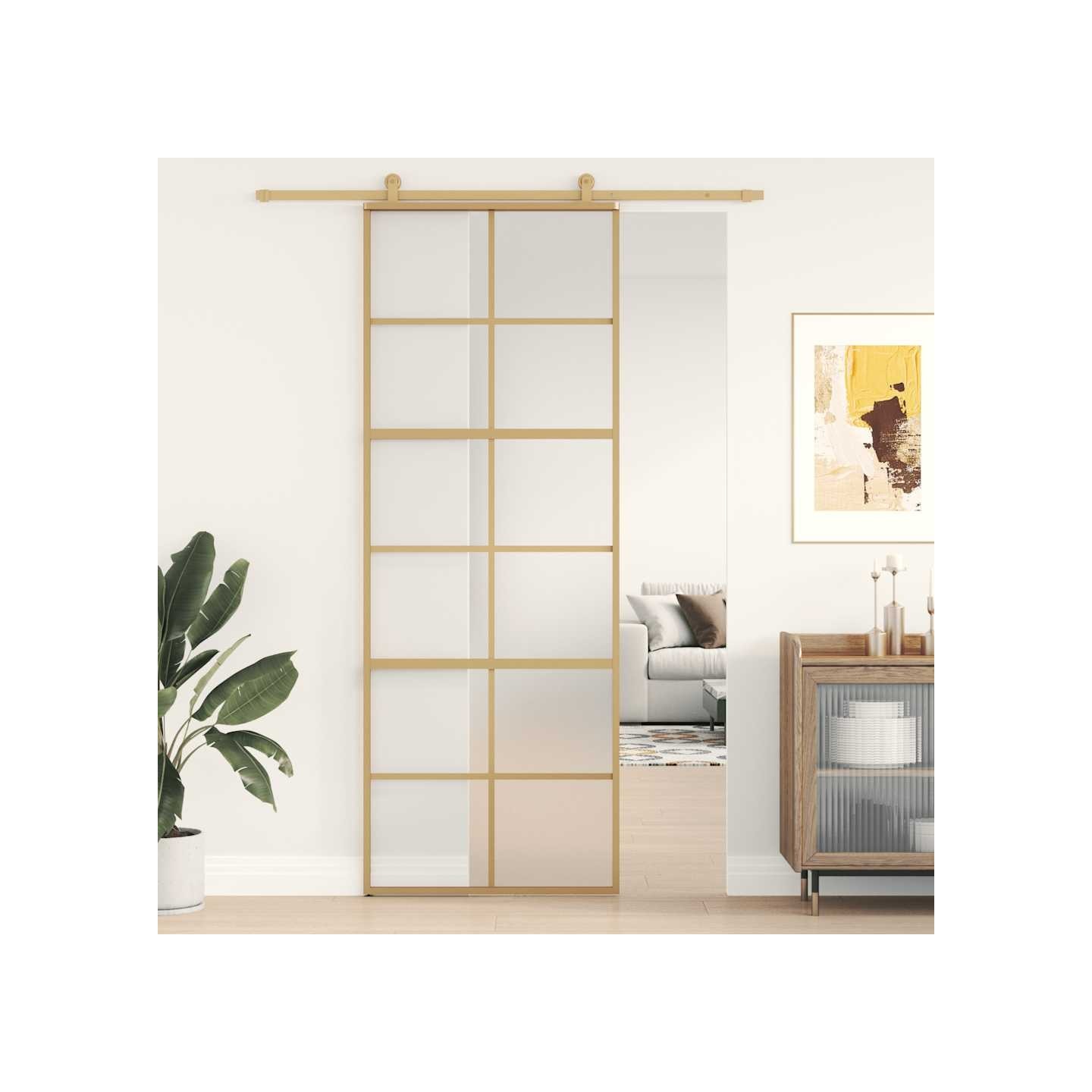 Porte coulissante doré 76x205 cm verre ESG dépoli et aluminium