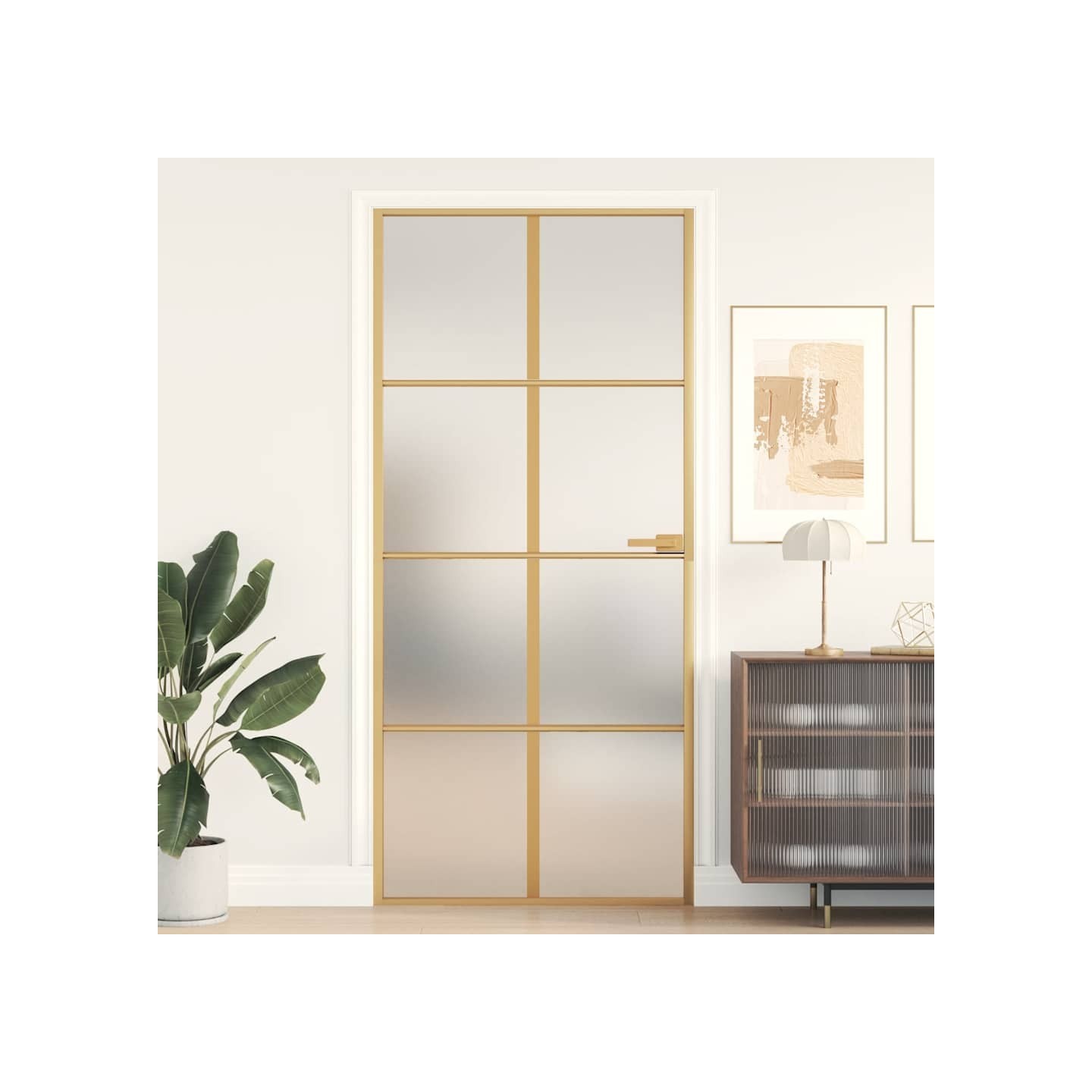 Porte intérieure mince doré 93x201,5 cm verre trempé aluminium
