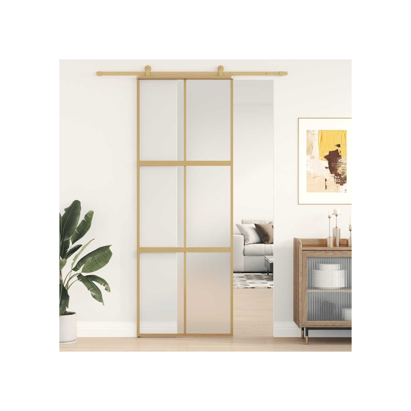 Porte coulissante doré 76x205 cm verre ESG dépoli et aluminium