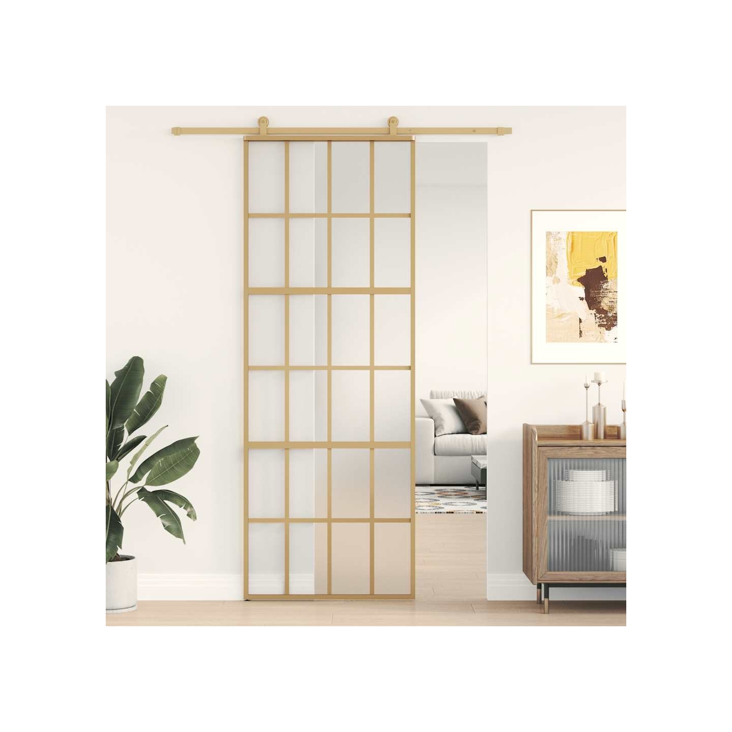 Porte coulissante doré 76x205 cm verre ESG dépoli et aluminium
