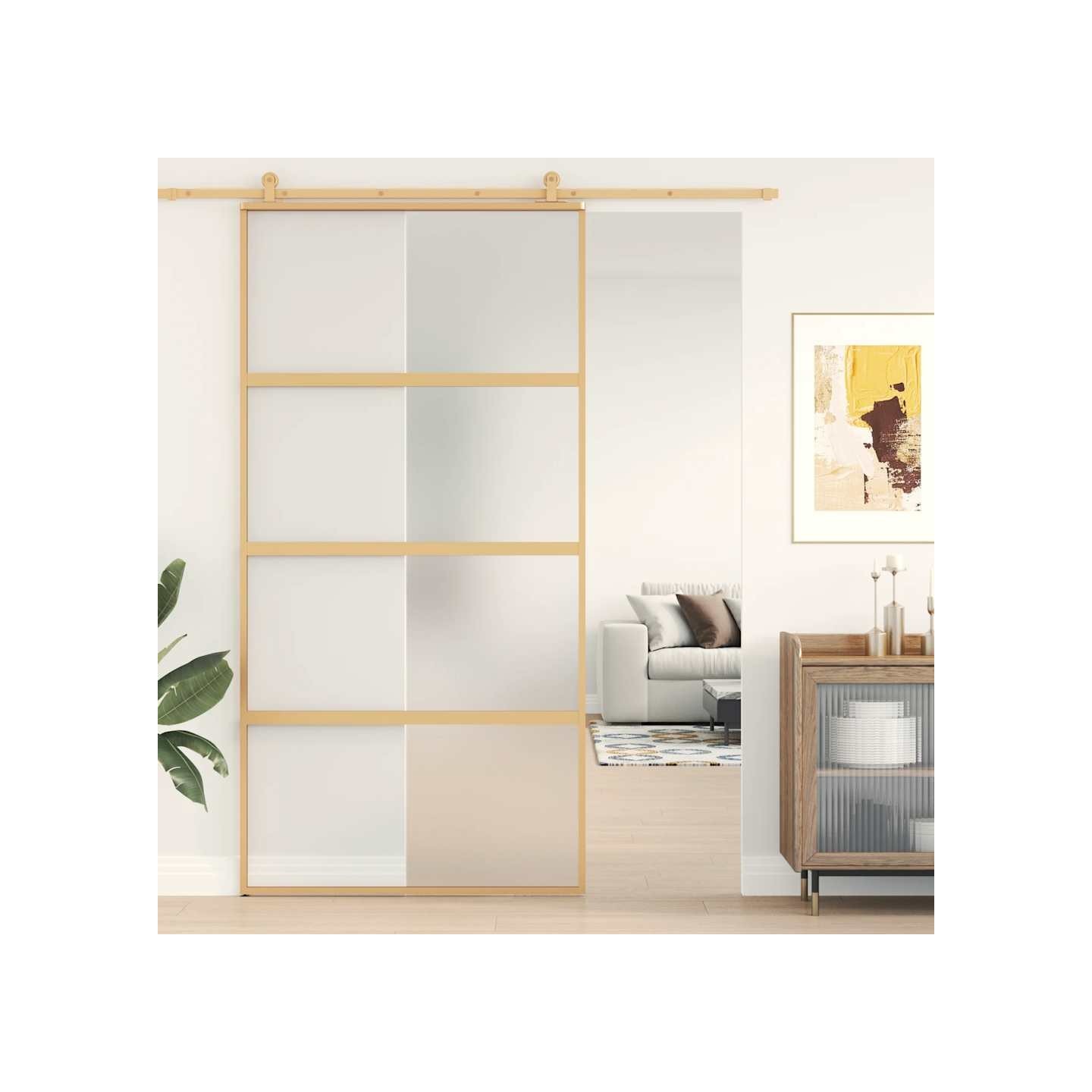 Porte coulissante doré 102,5x205 cm verre ESG dépoli aluminium