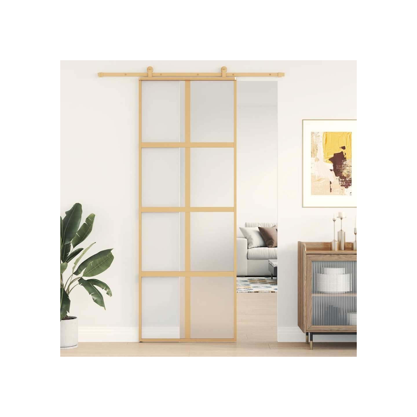 Porte coulissante doré 76x205 cm verre ESG dépoli et aluminium