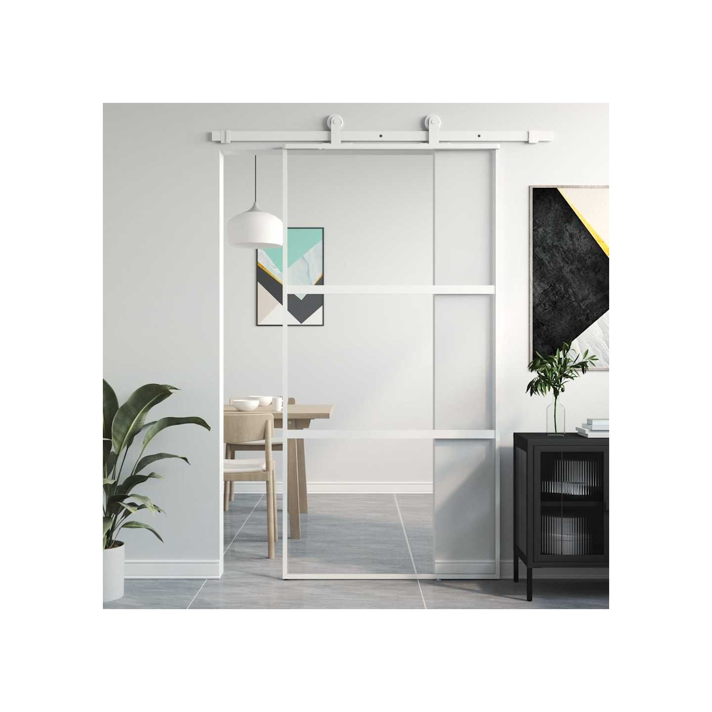 Porte coulissante blanc 102,5x205 cm verre trempé aluminium
