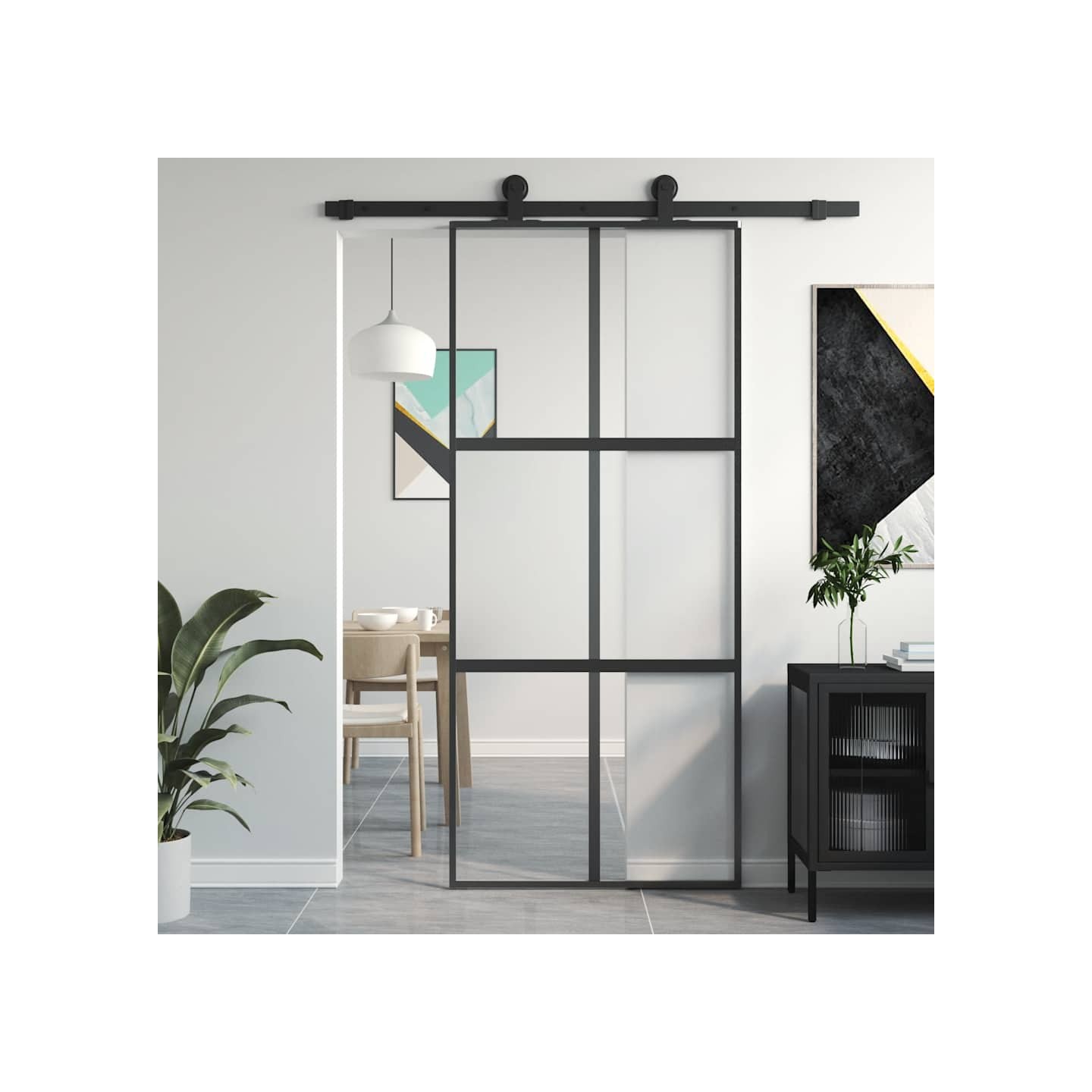 Porte coulissante noir 90x205 cm verre trempé aluminium