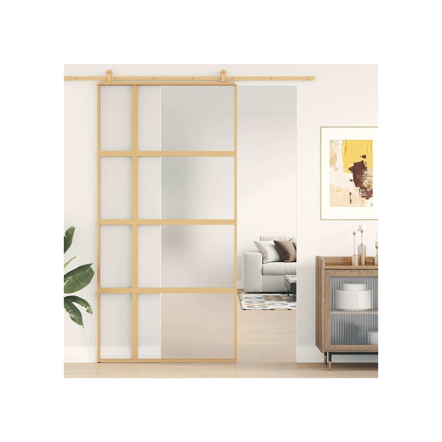 Porte coulissante doré 102,5x205 cm verre ESG dépoli aluminium