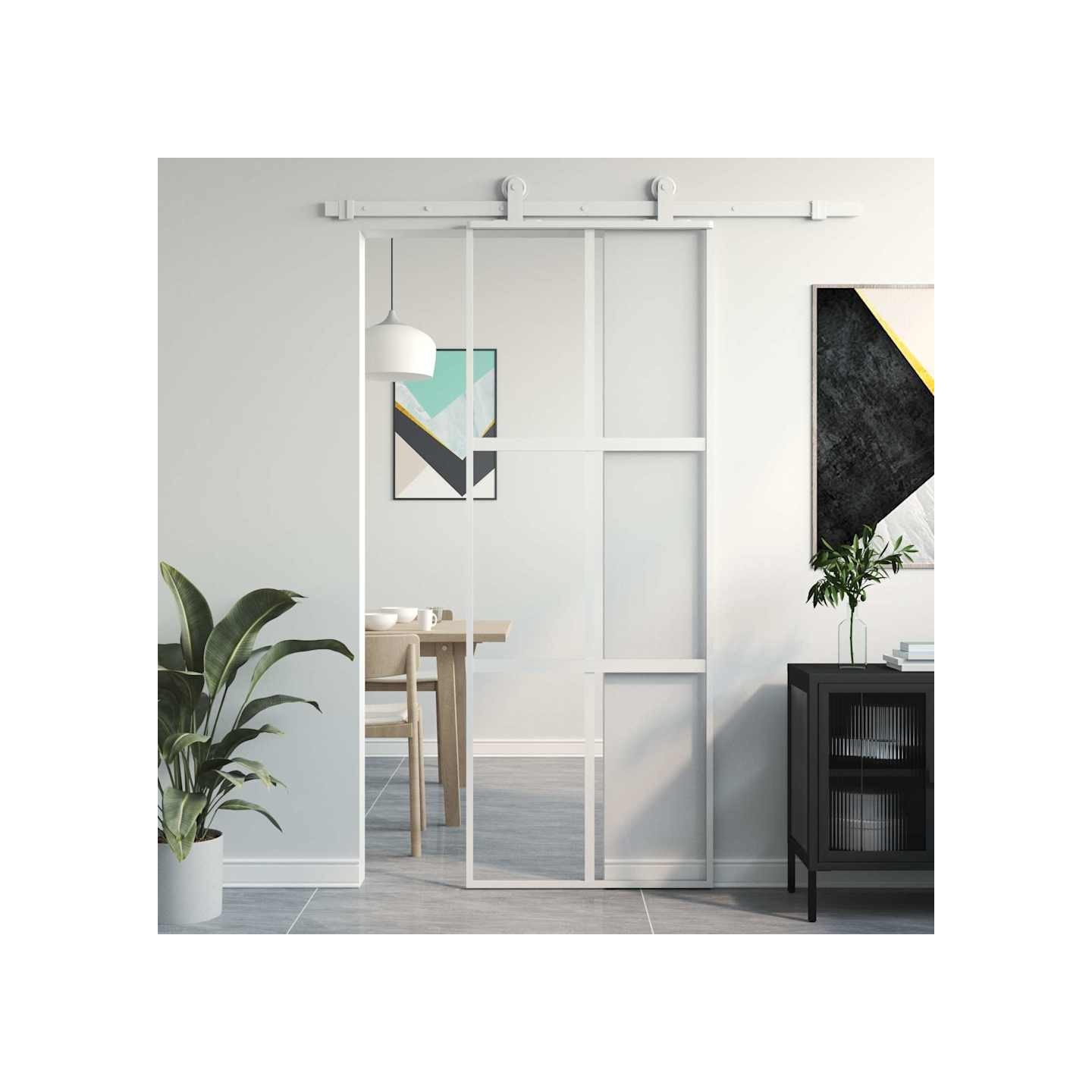 Porte coulissante blanc 76x205 cm verre trempé aluminium