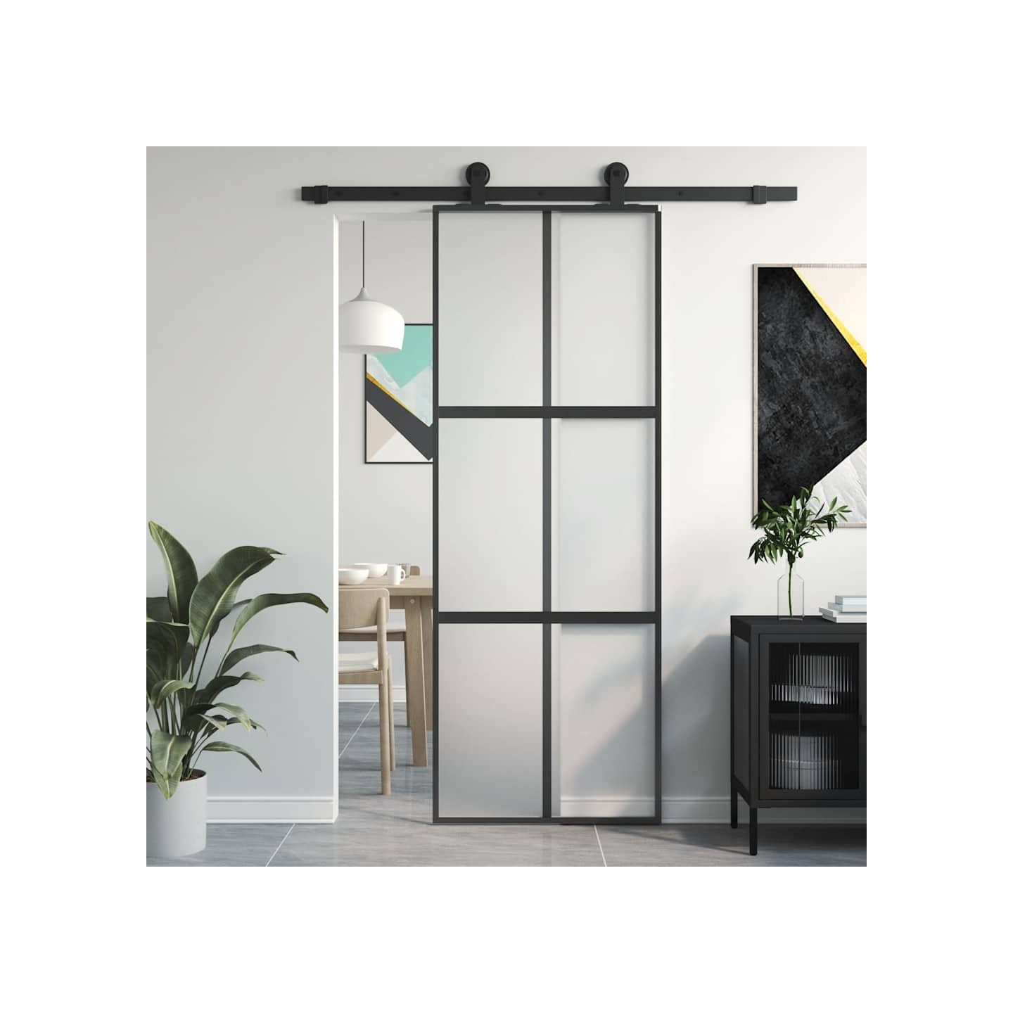 Porte coulissante noir 76x205 cm verre trempé aluminium