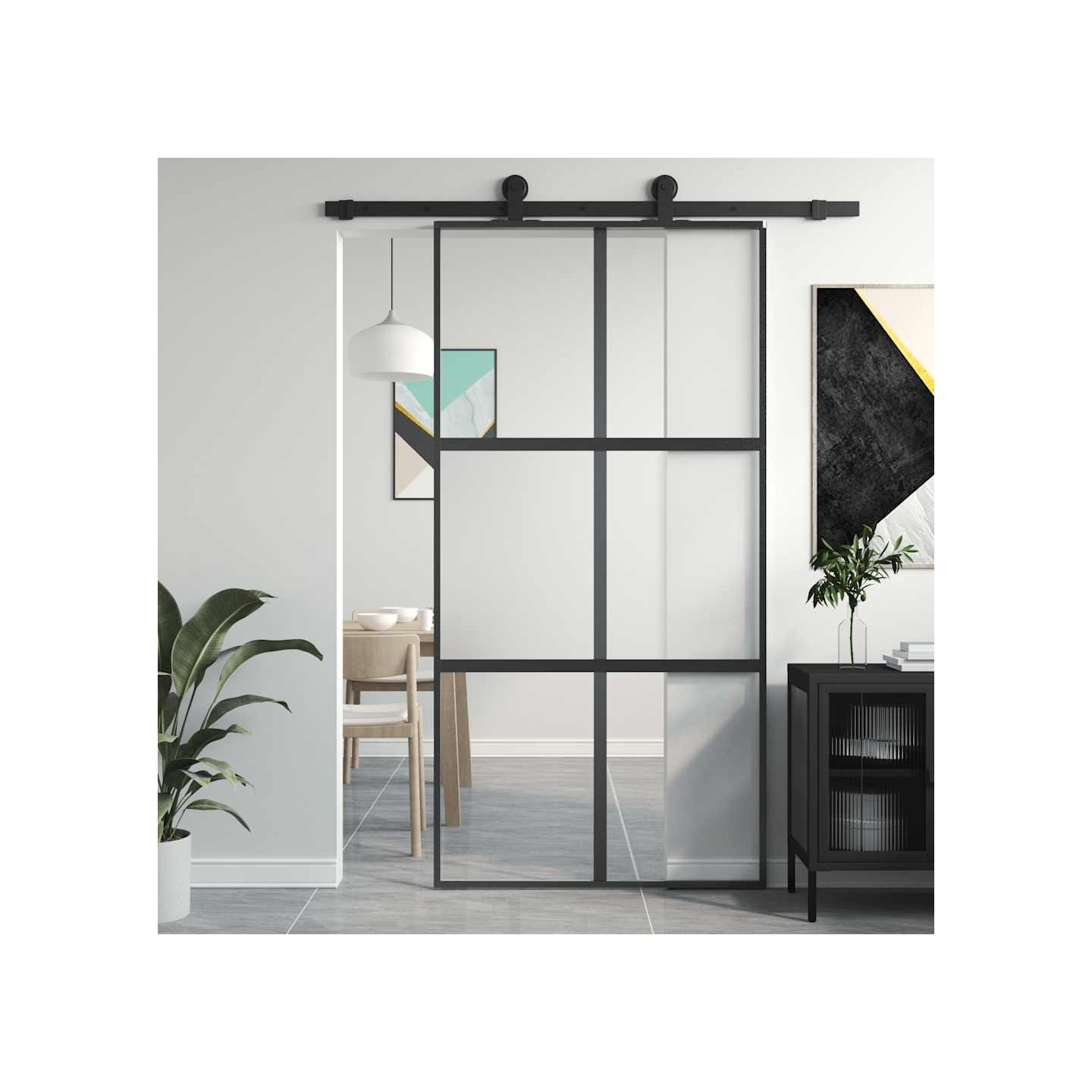 Porte coulissante noir 102,5x205 cm verre trempé aluminium