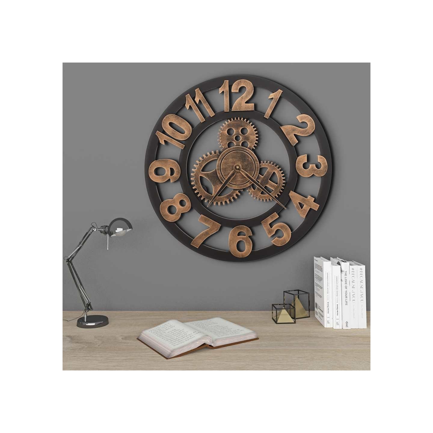 Horloge murale Métal 58 cm Doré et noir