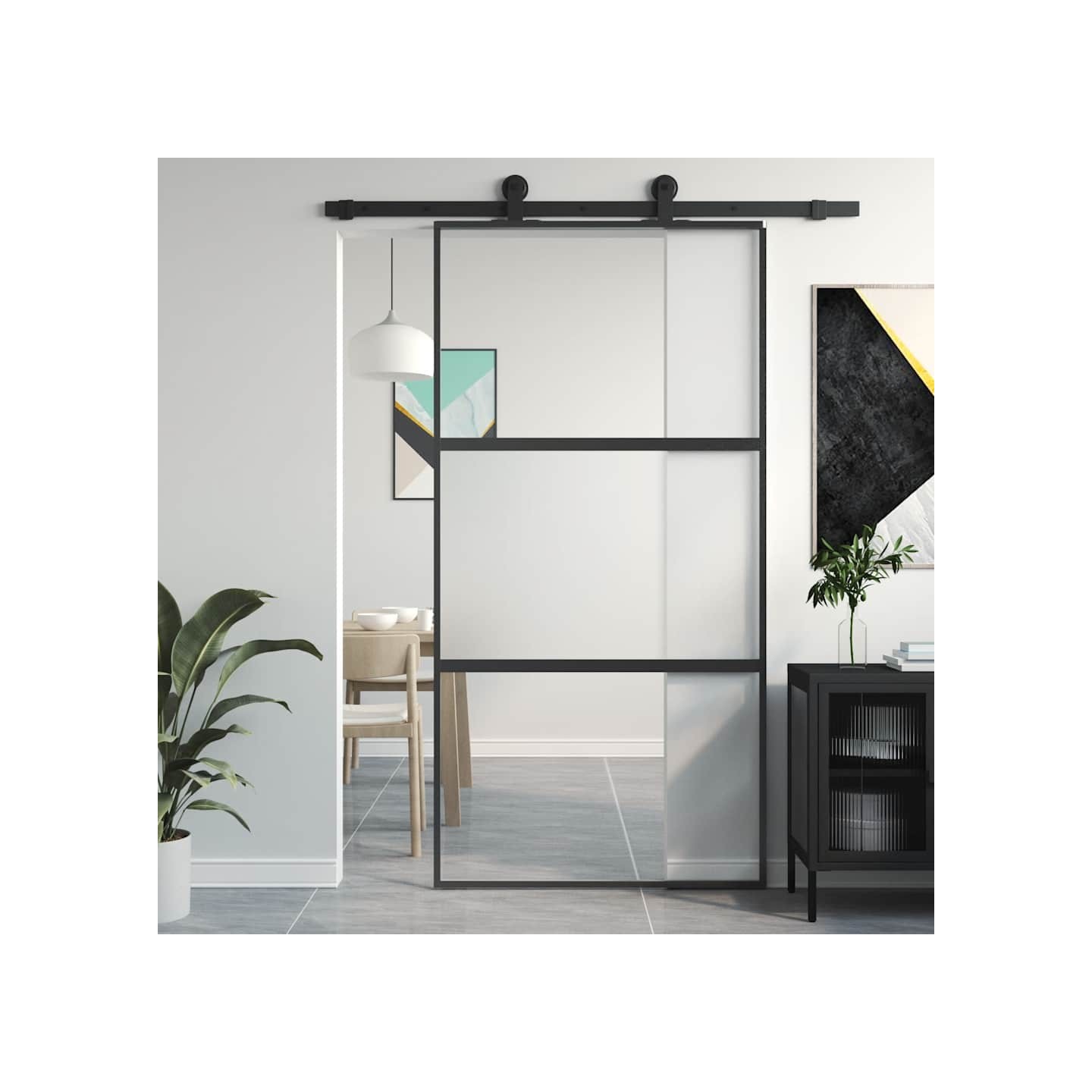 Porte coulissante noir 102,5x205 cm verre trempé aluminium