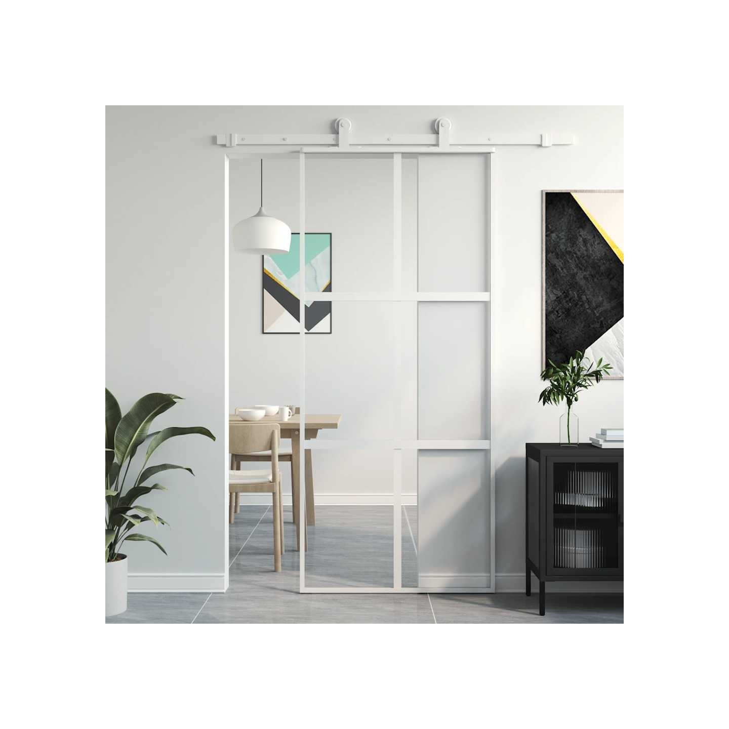 Porte coulissante blanc 90x205 cm verre trempé aluminium