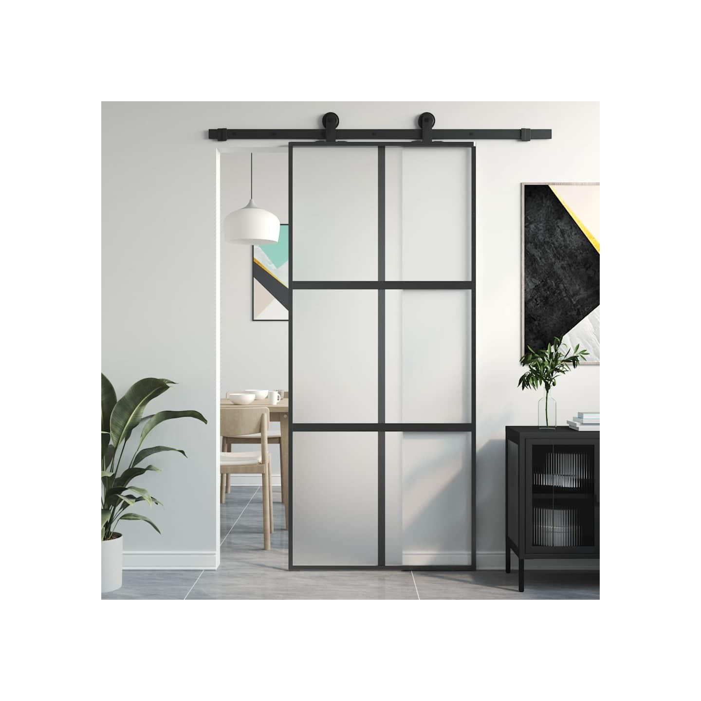 Porte coulissante noir 90x205 cm verre trempé aluminium