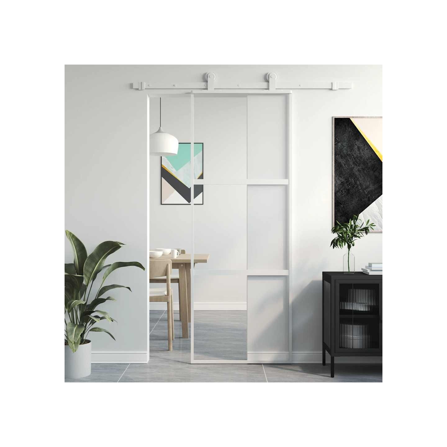 Porte coulissante blanc 76x205 cm verre trempé aluminium