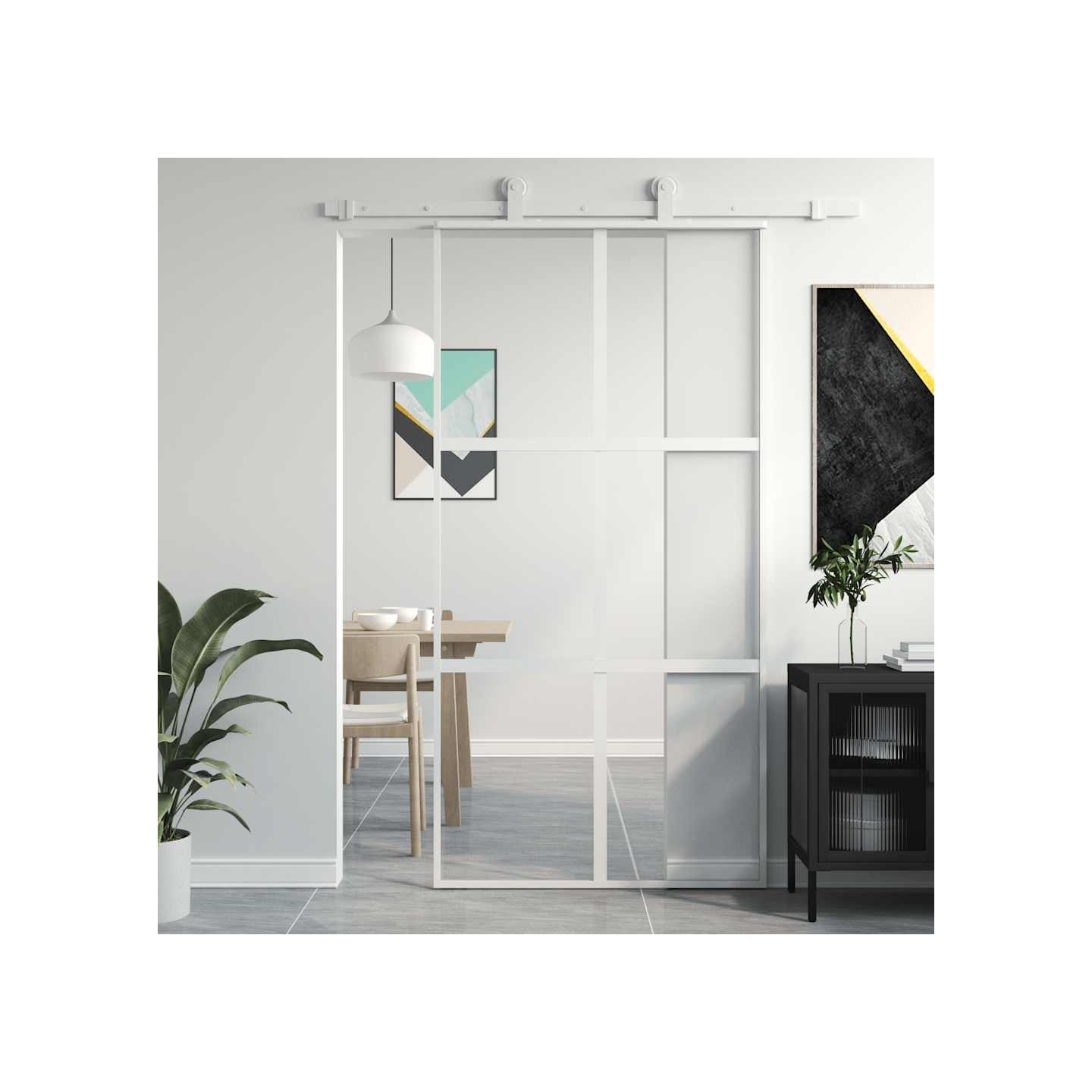 Porte coulissante blanc 102,5x205 cm verre trempé aluminium