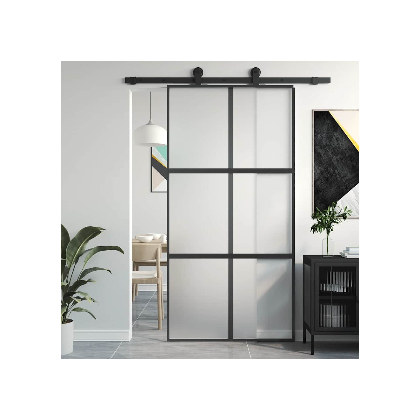 Porte coulissante noir 102,5x205 cm verre trempé aluminium