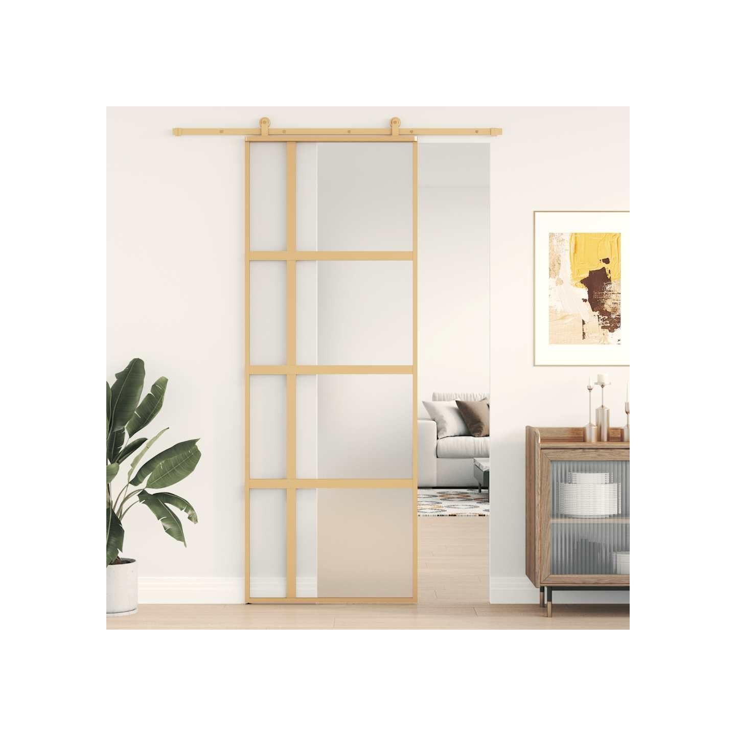 Porte coulissante doré 76x205 cm verre ESG dépoli et aluminium