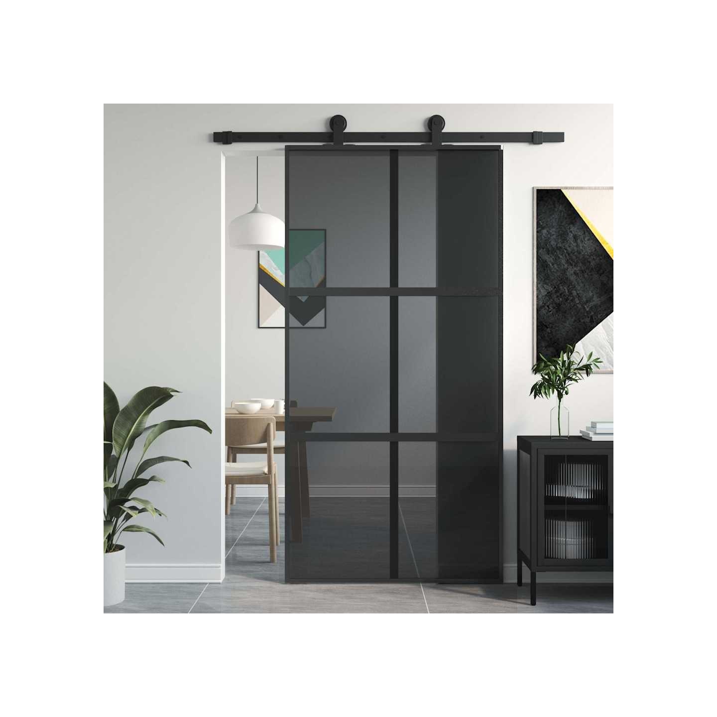 Porte coulissante noir 102,5x205 cm verre trempé aluminium