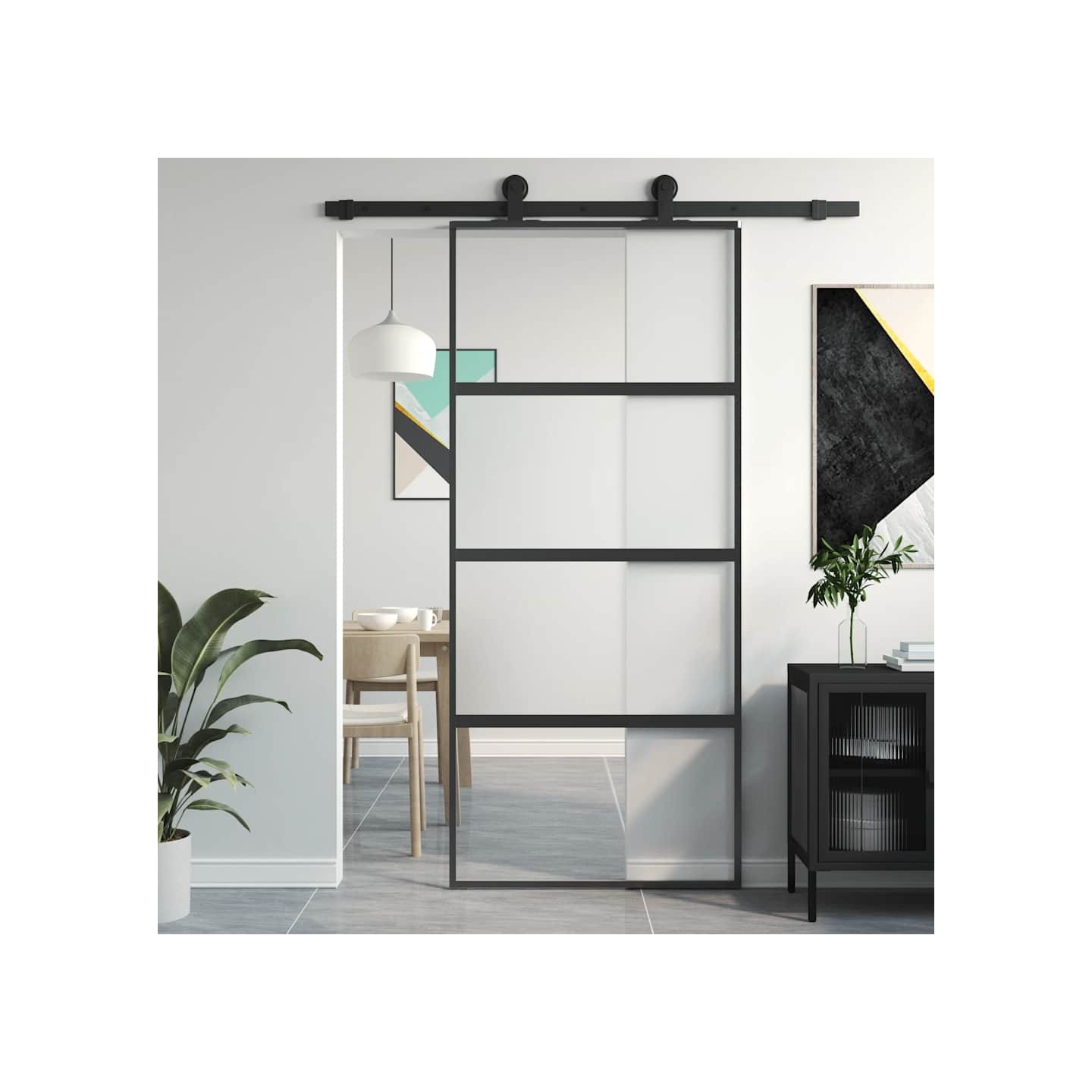 Porte coulissante noir 90x205 cm verre trempé aluminium