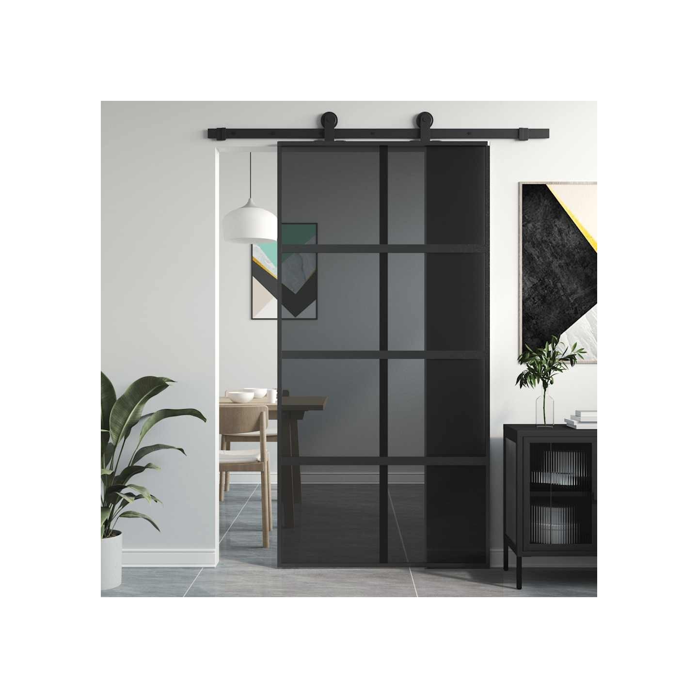 Porte coulissante noir 102,5x205 cm verre trempé aluminium