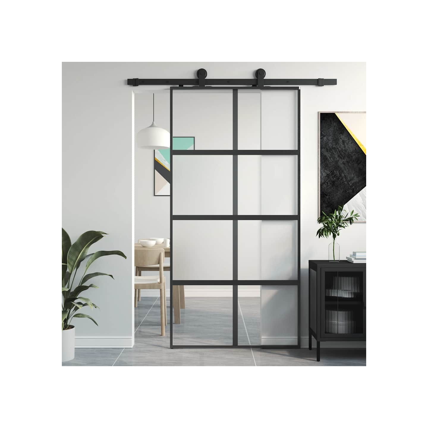 Porte coulissante noir 102,5x205 cm verre trempé aluminium