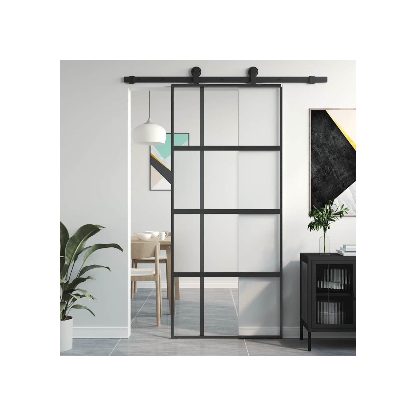 Porte coulissante noir 90x205 cm verre trempé aluminium