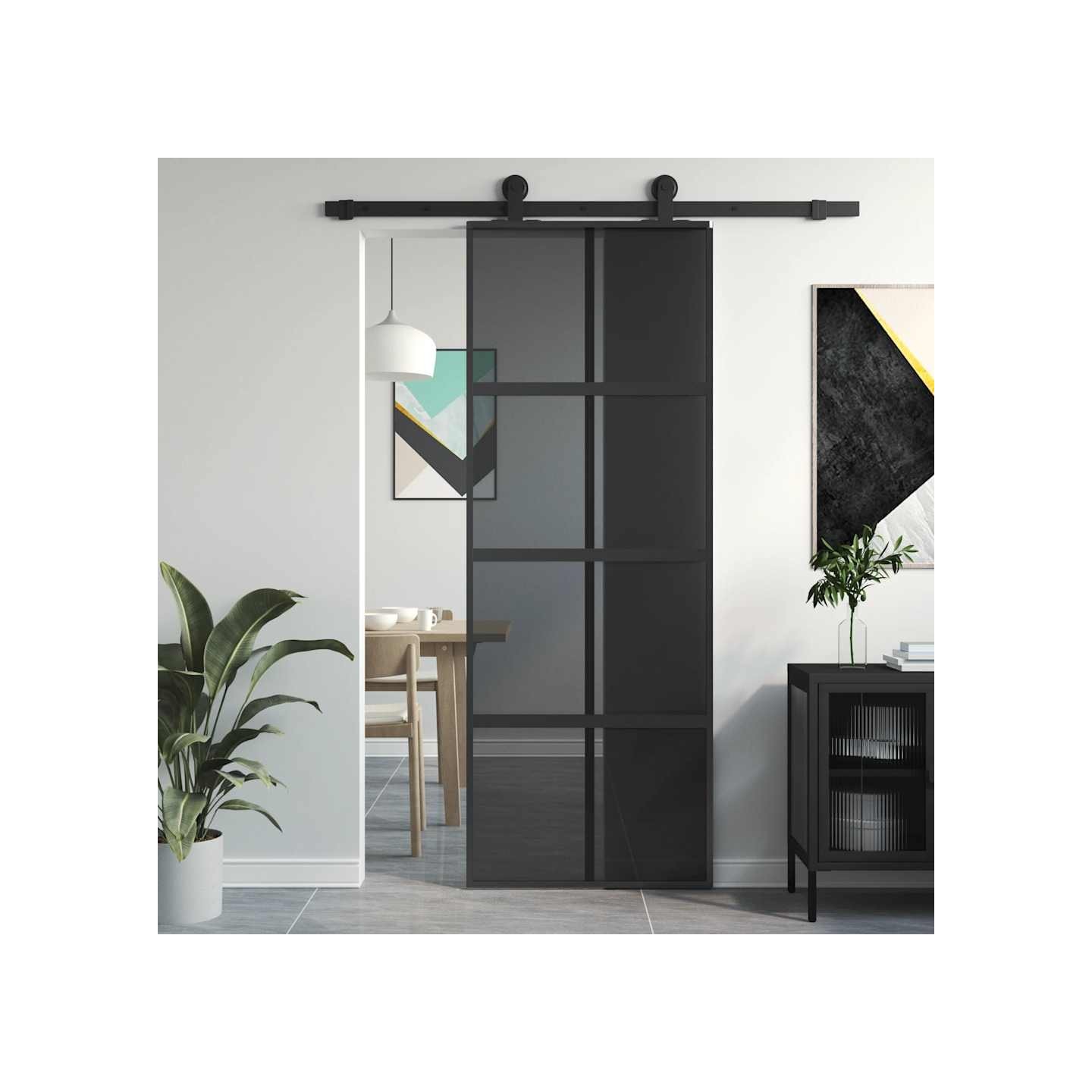 Porte coulissante noir 76x205 cm verre trempé aluminium
