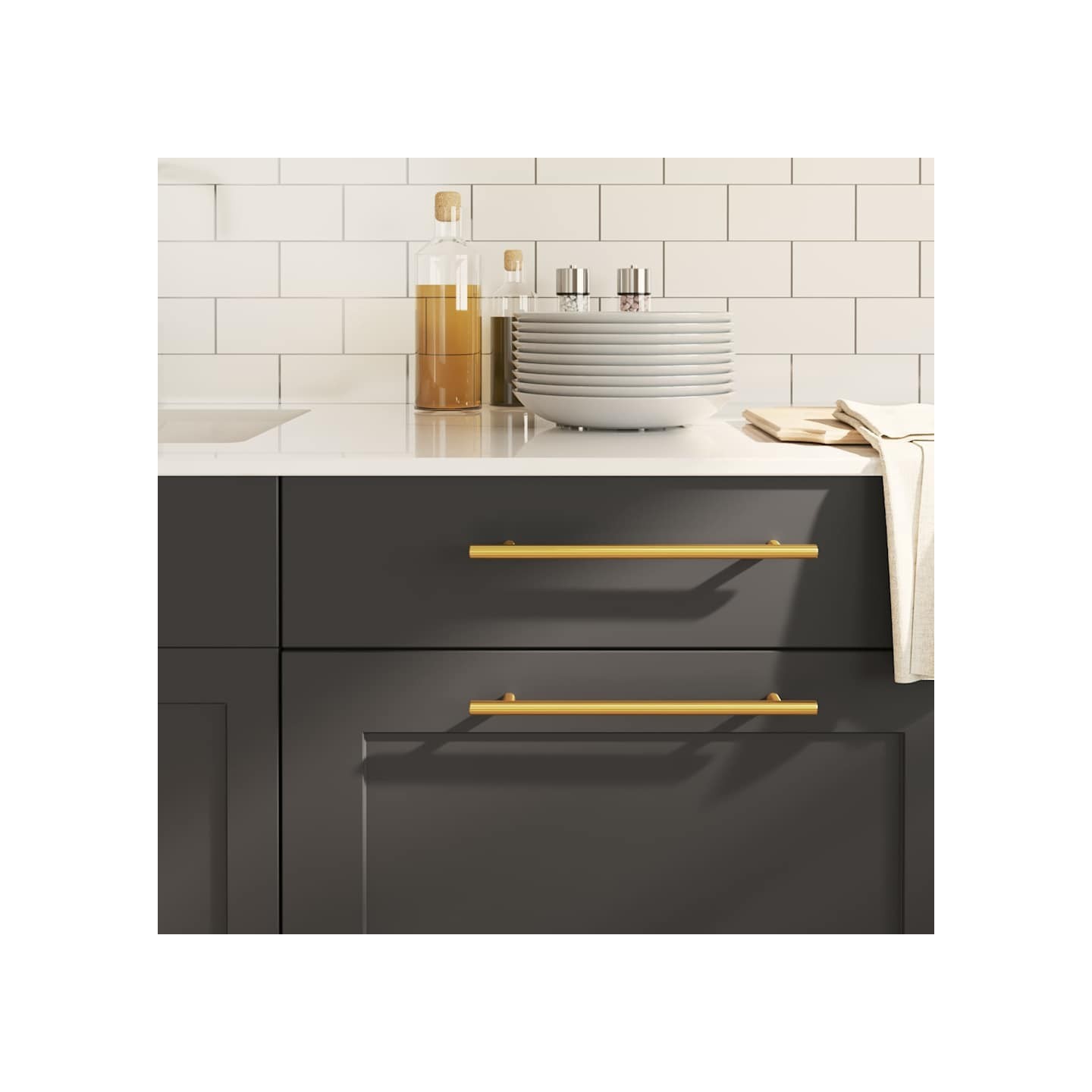 Poignées d'armoire 5 pcs doré 224 mm acier inoxydable