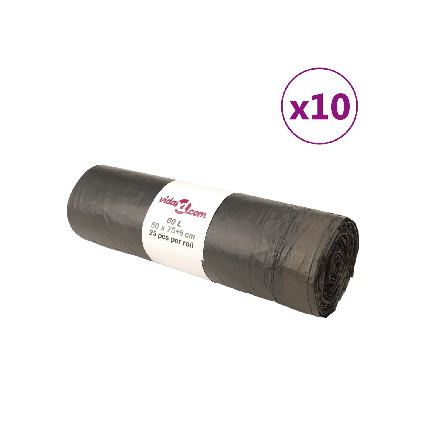 Sacs poubelles avec cordons 250 pcs noir 60 L