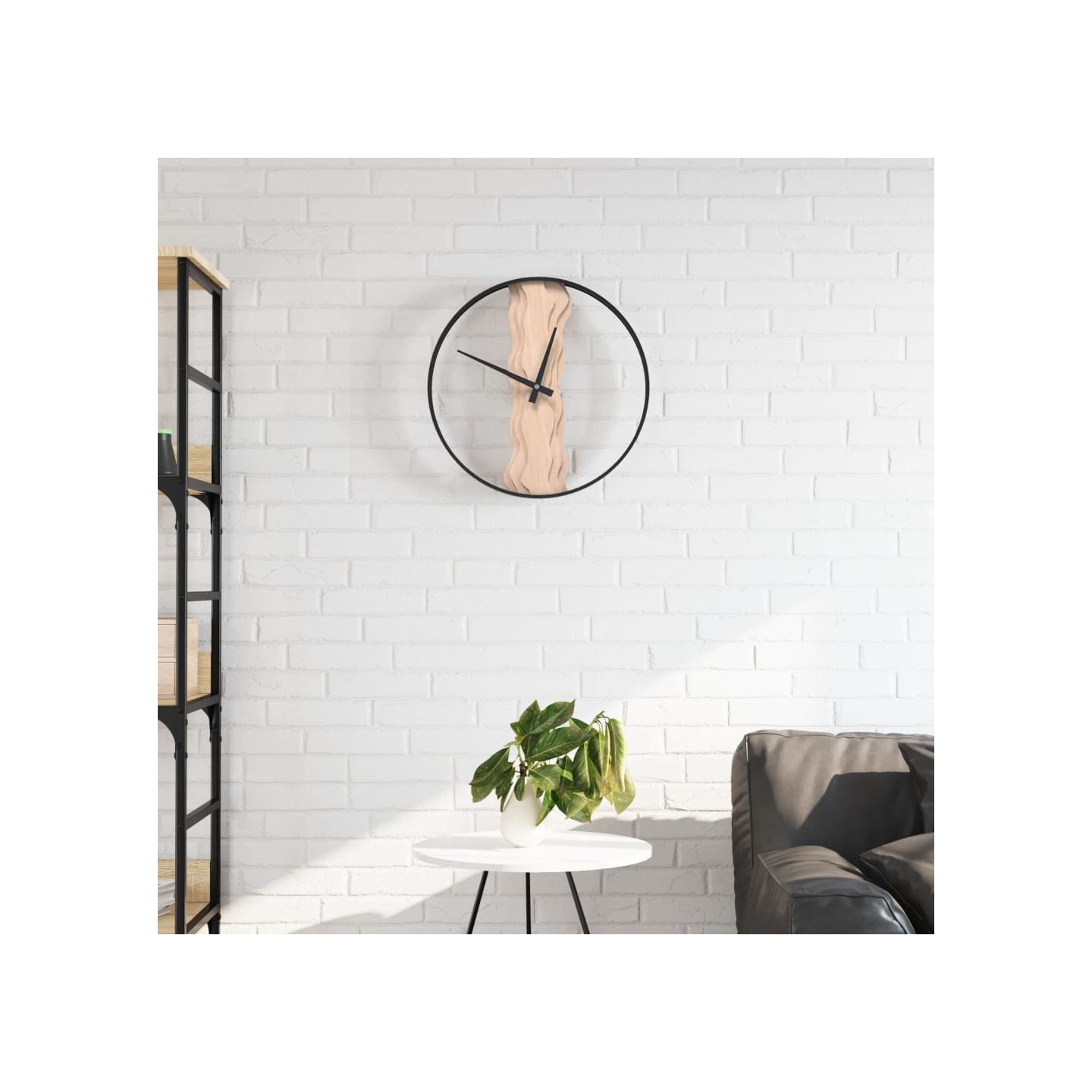 Horloge murale marron Ø35 cm fer et bois de chêne
