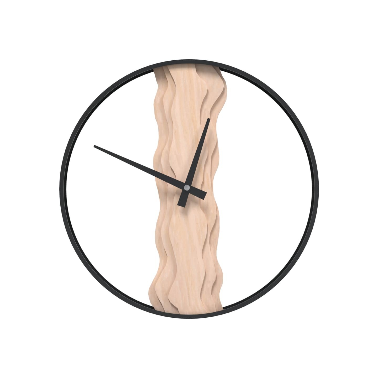 Horloge murale marron Ø35 cm fer et bois de chêne
