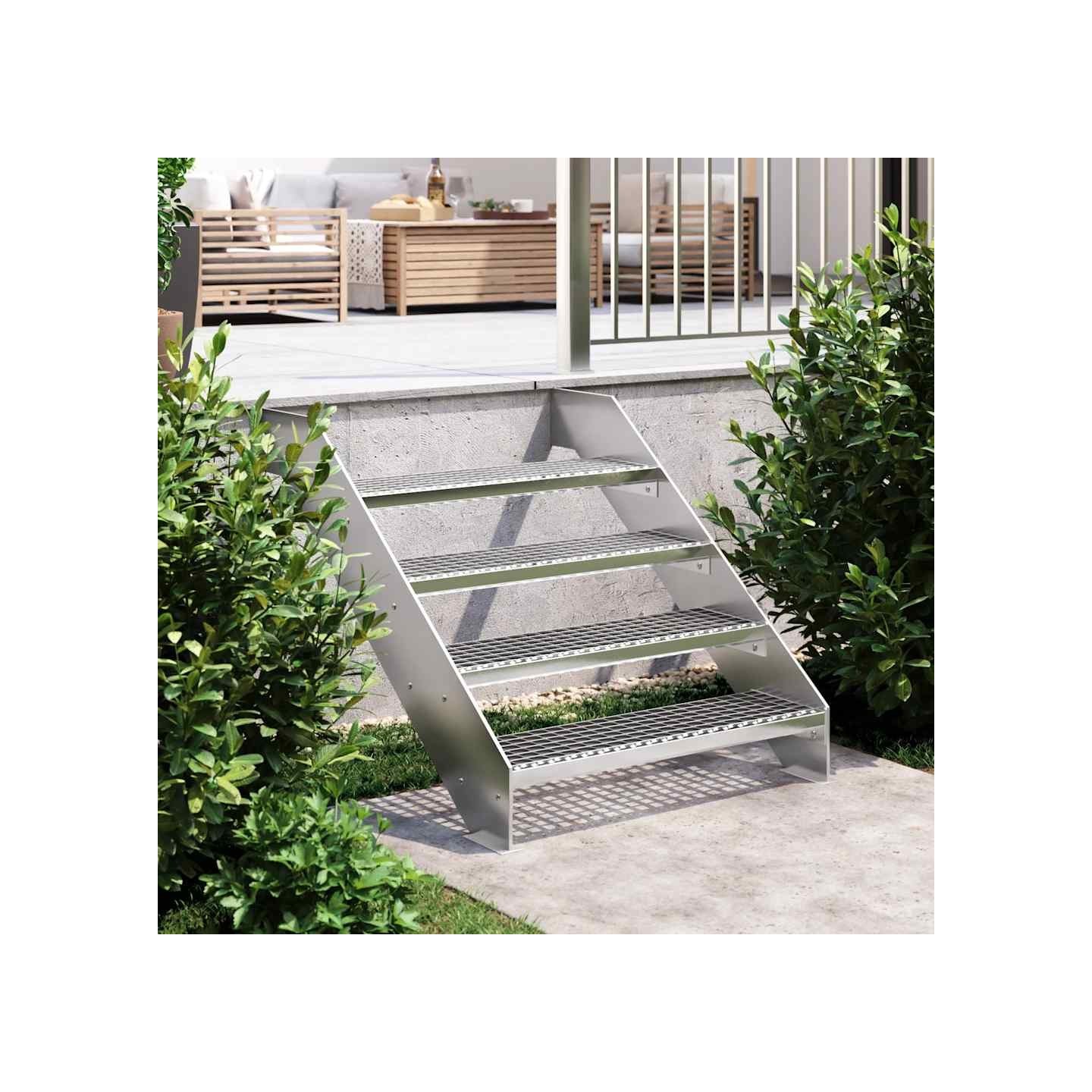 Escalier en caillebotis 80x24x7 cm acier galvanisé