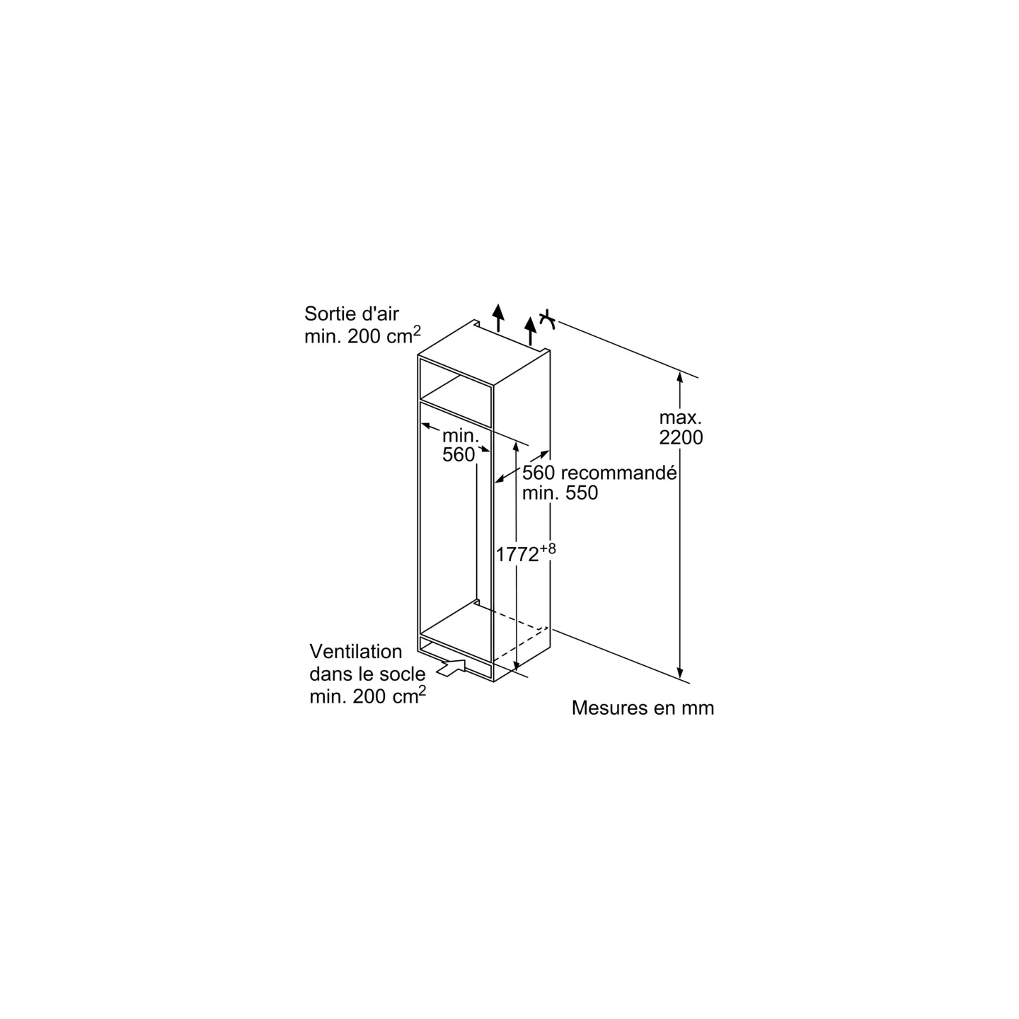 Réfrigérateur encastrable Bosch Série 2 KIR81NSE0 310 L | Nimestore