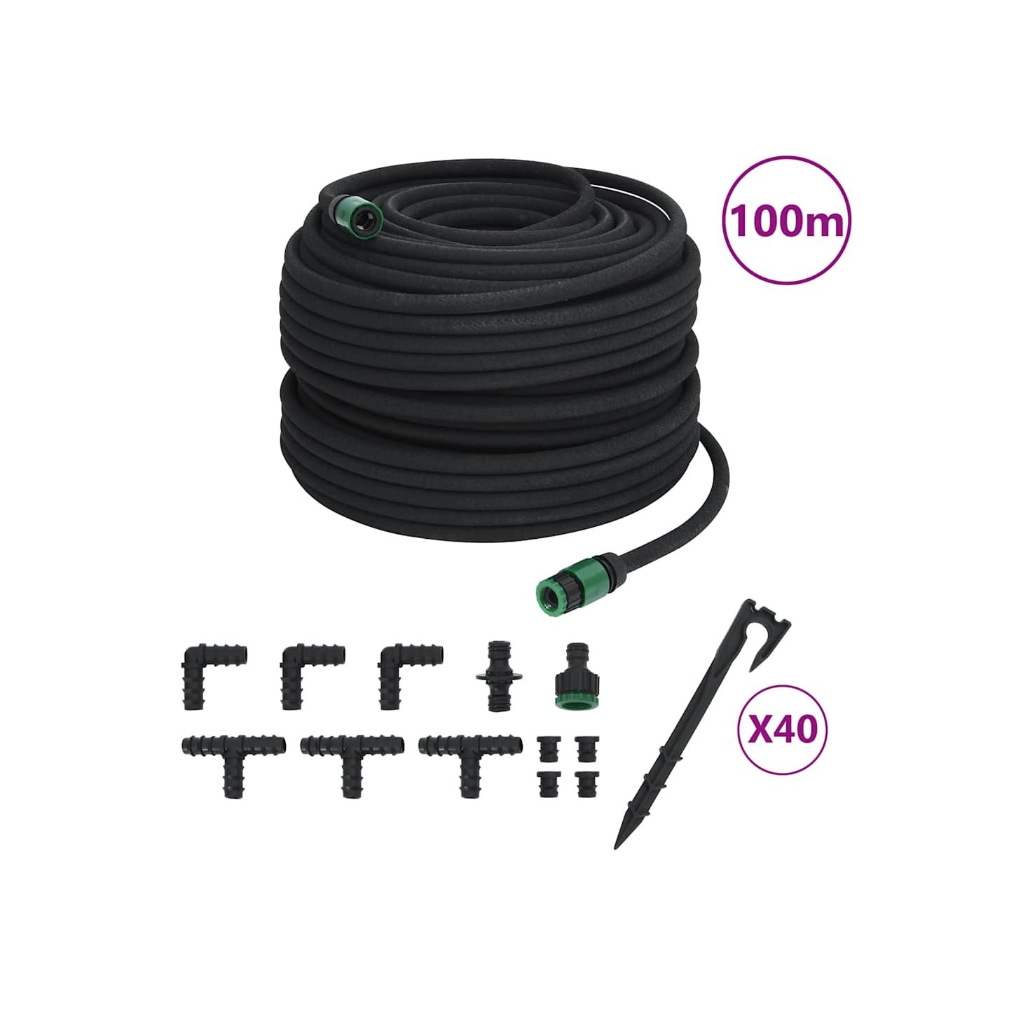 Tuyau d'arrosage de jardin noir 0,6" 100 m caoutchouc