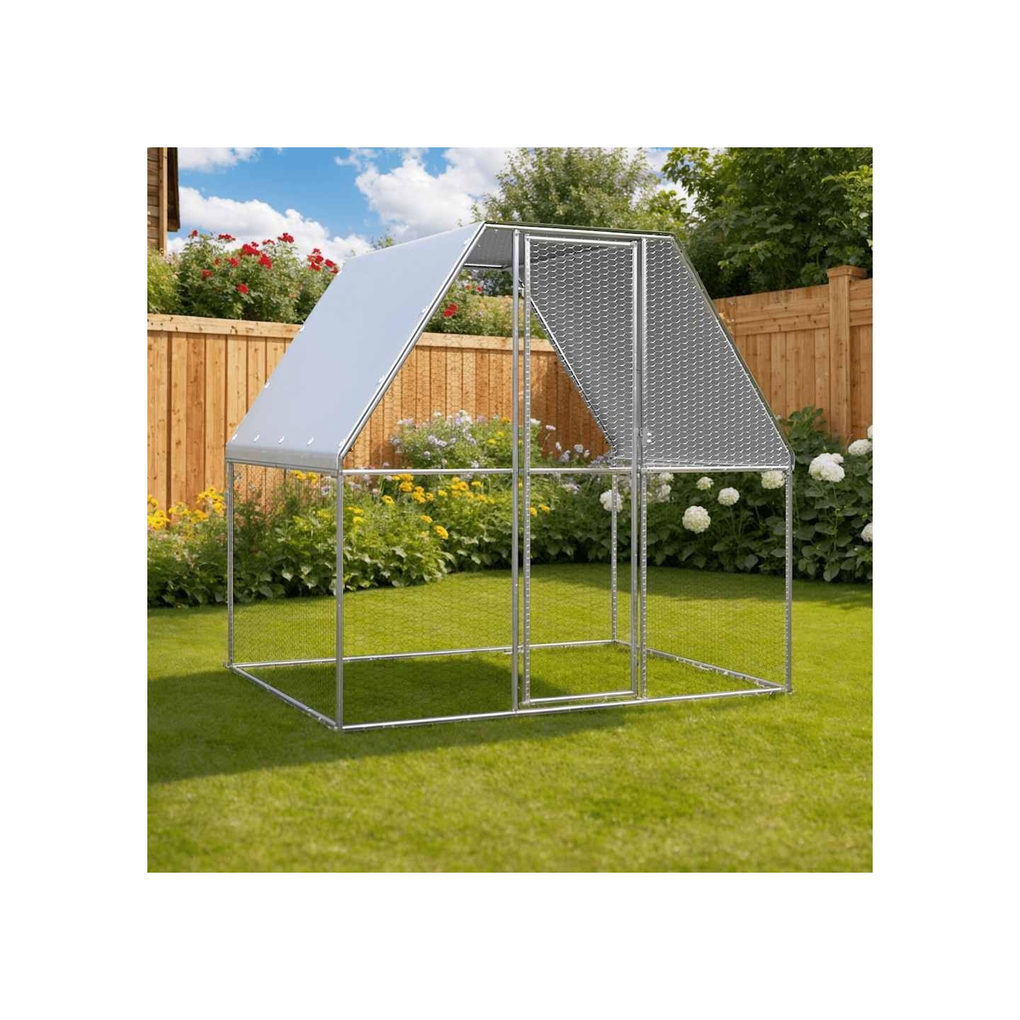 Poulailler argenté et gris 2x2x2 m acier galvanisé