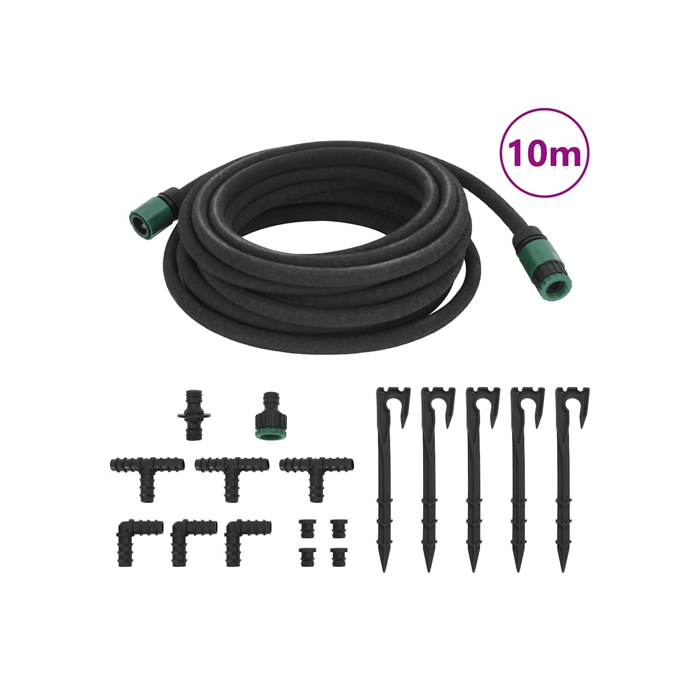 Tuyau d'arrosage de jardin noir 0,6" 10 m caoutchouc