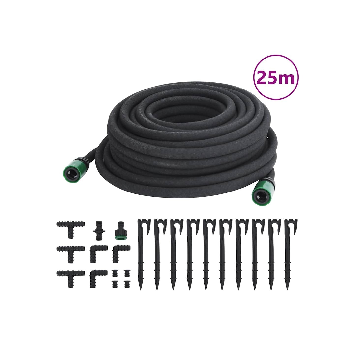 Tuyau d'arrosage de jardin noir 0,6" 25 m caoutchouc