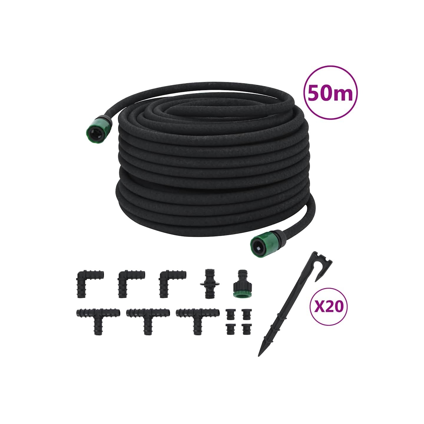 Tuyau d'arrosage de jardin noir 0,6" 50 m caoutchouc