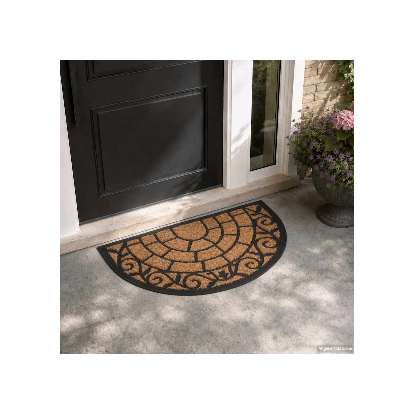Tapis de porte demi-rond 45x75 cm caoutchouc et fibre de coco