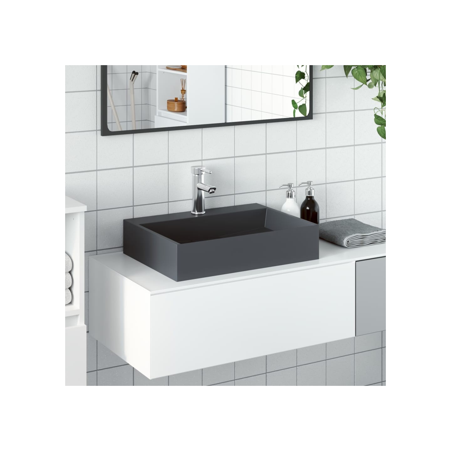 Vasque 50x38x11 cm fonte minérale/marbre anthracite