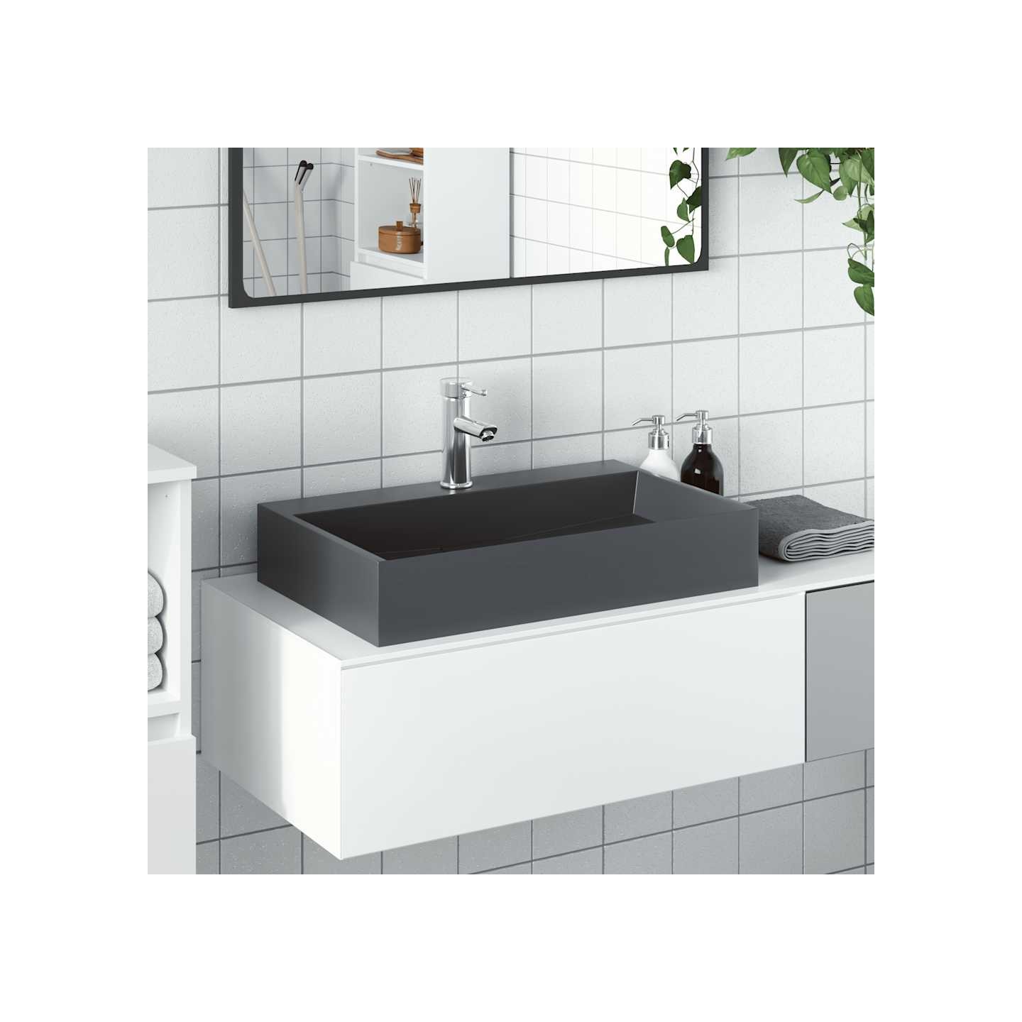 Vasque 60x38x11 cm fonte minérale/marbre anthracite