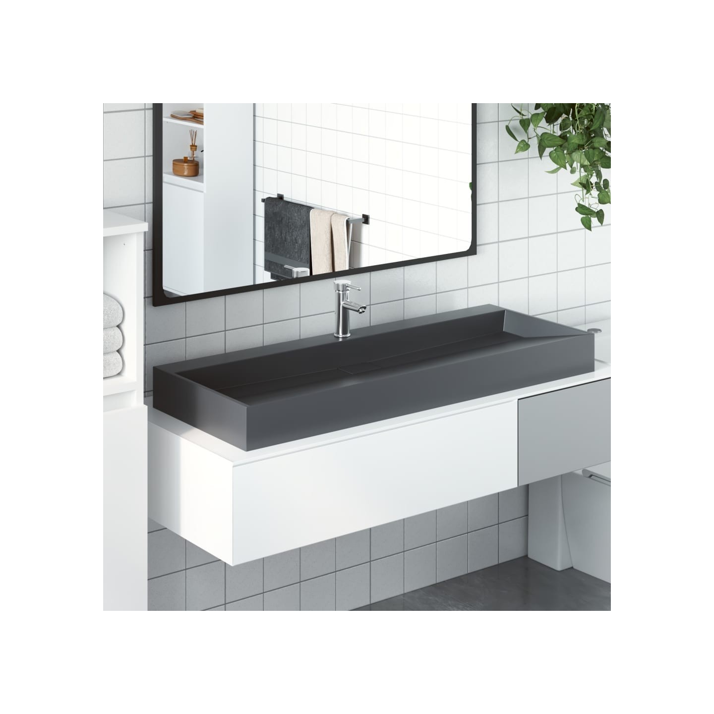 Vasque 120x46x11 cm fonte minérale/marbre anthracite