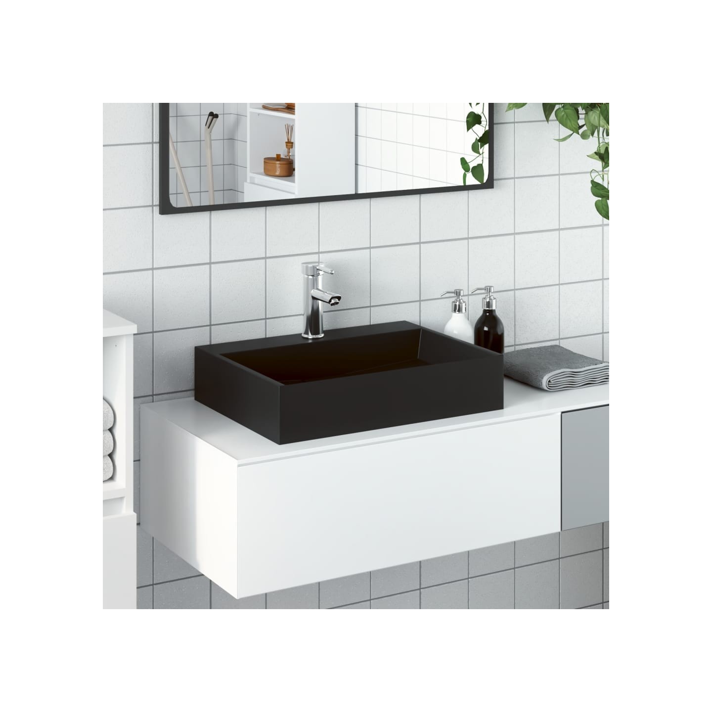 Vasque 50x38x11 cm fonte minérale/marbre noir mat