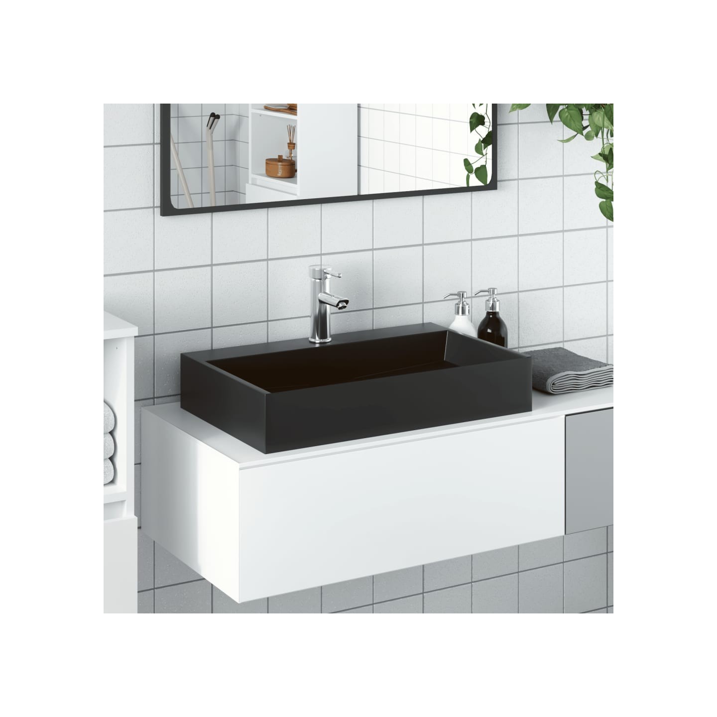 Vasque 60x38x11 cm fonte minérale/marbre noir mat